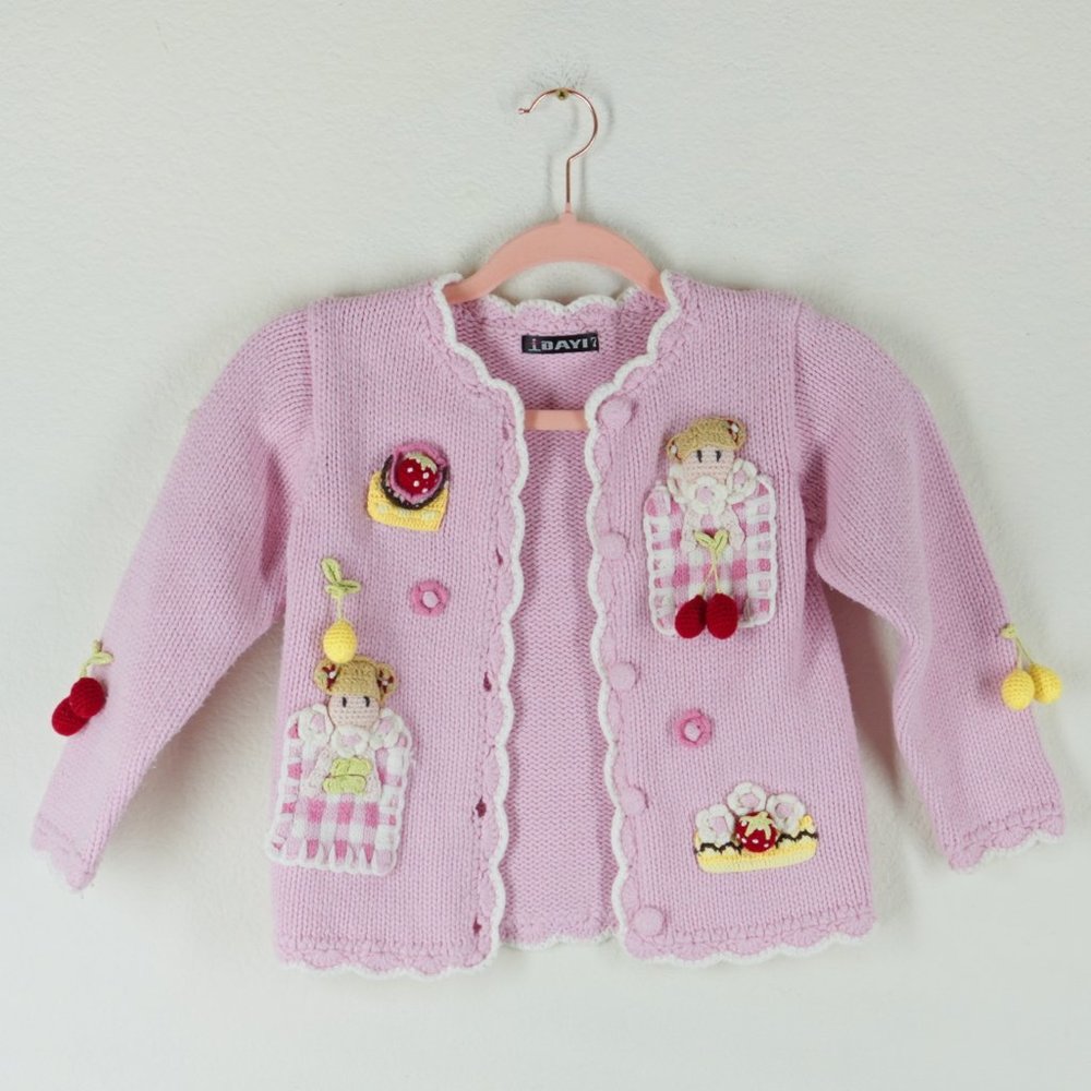 Pink Kids Strawberry Mushroom Knitted Sweater